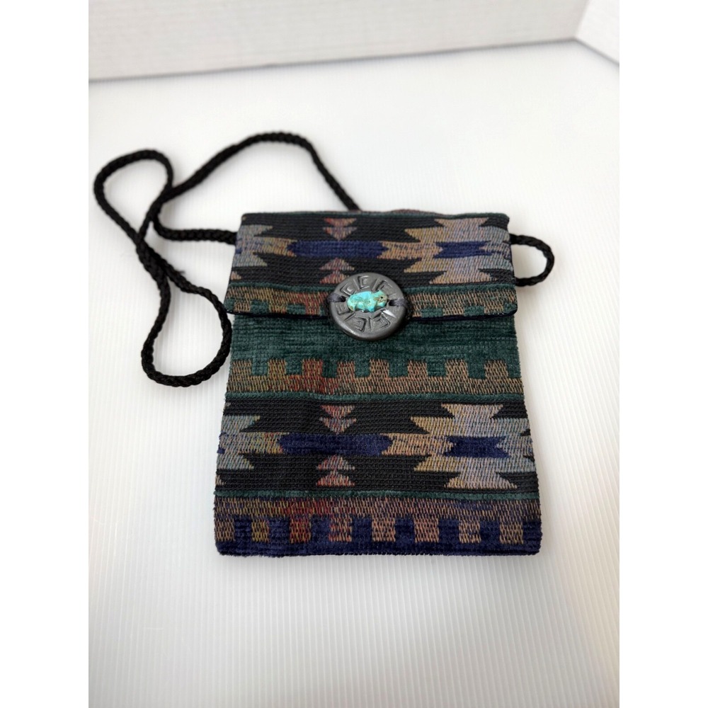 Vintage Country Kokopelli Woven Crossbody Shoulder Bag Turquoise Stone Aztec